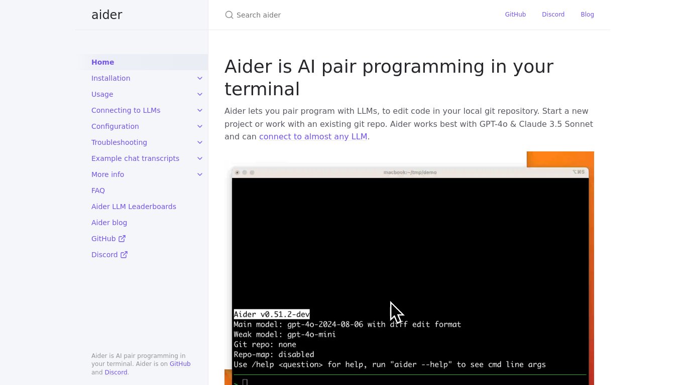 aider Landing page