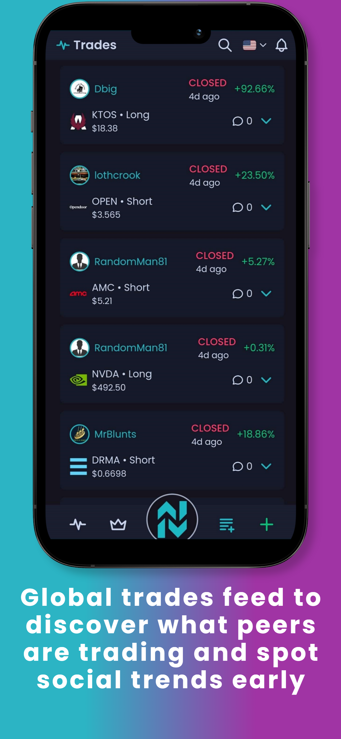 NVSTly Mobile App | Trades Feed
