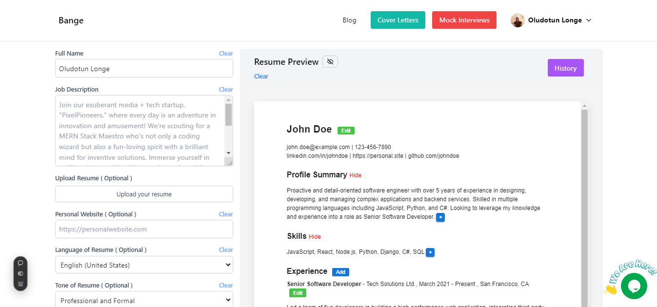 Bange.io Make A Resume 