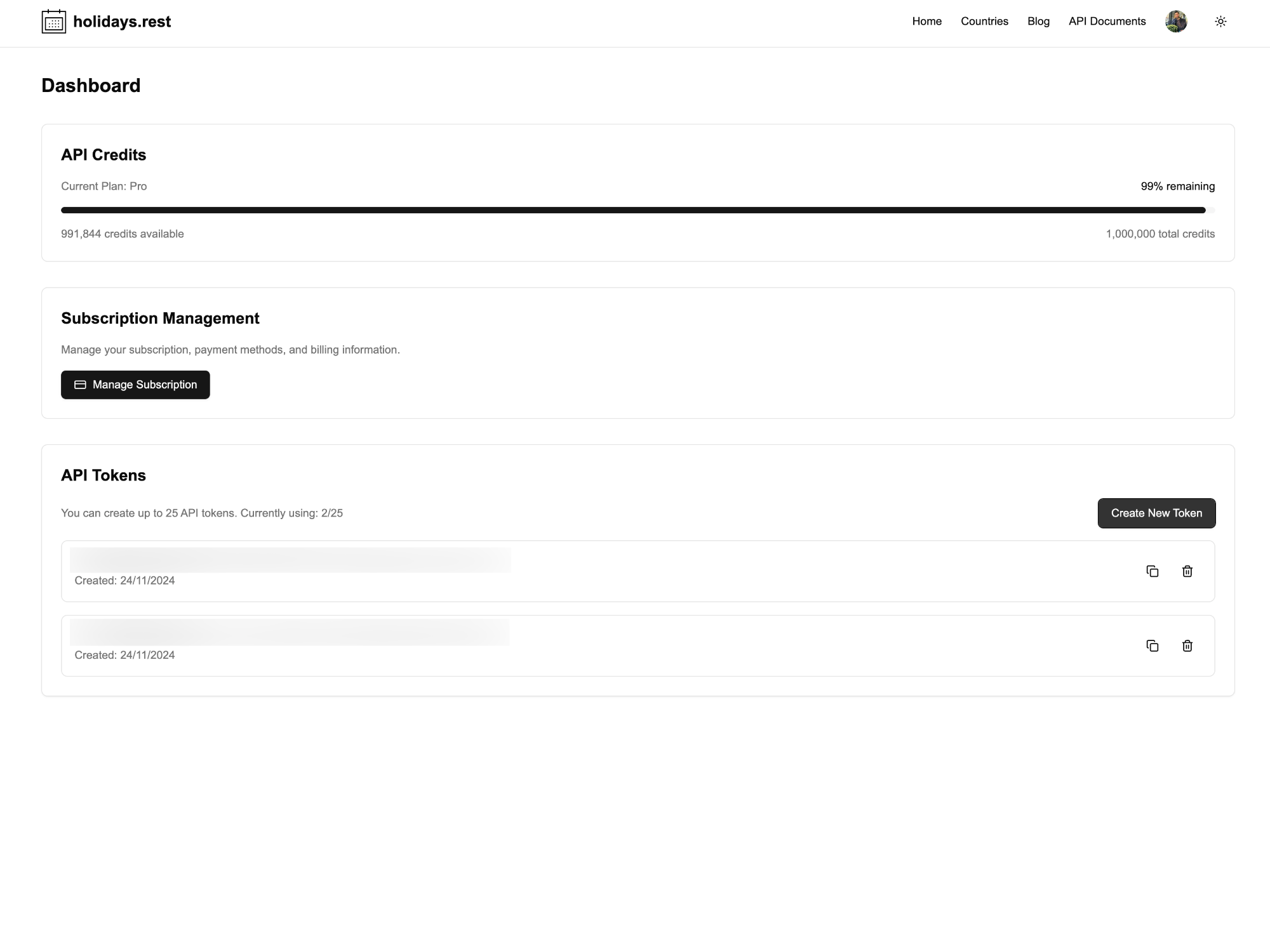 holidays.rest Dashboard
