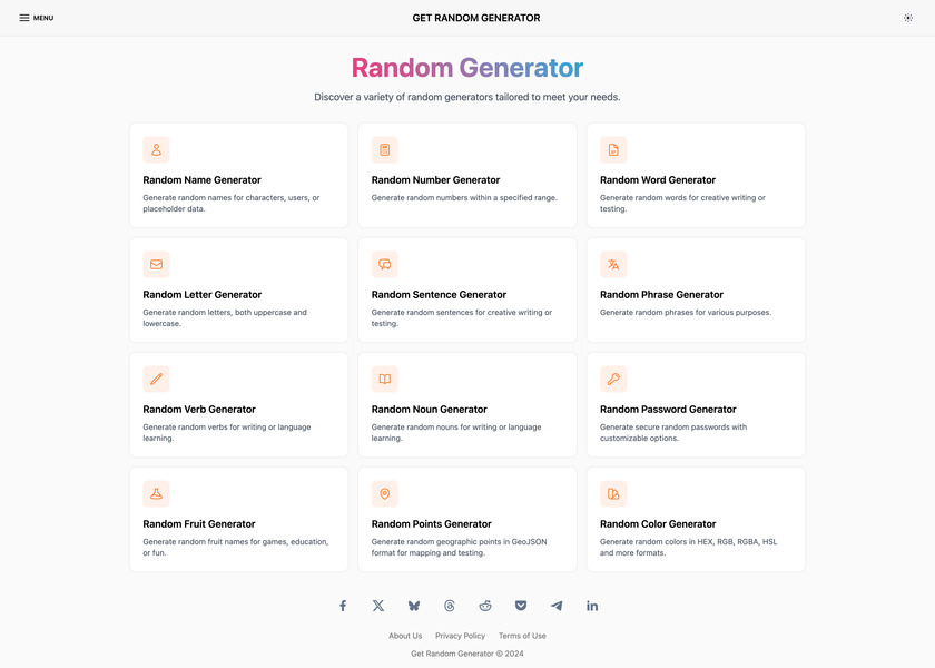 Get Random Generator Landing Page