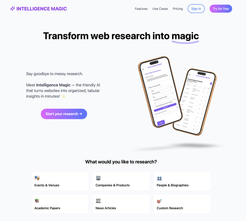 Intelligence Magic Landing Page