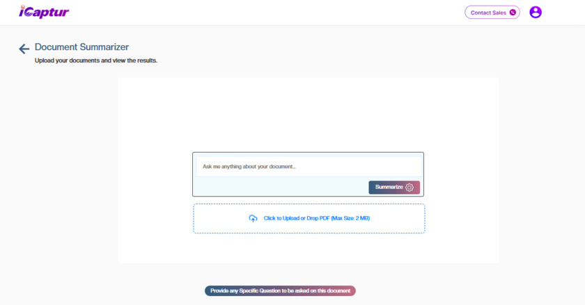 iCaptur Document Summarizer Landing Page