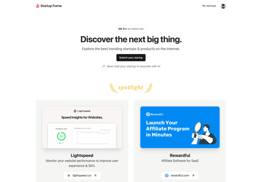 Startup Fame Landing Page