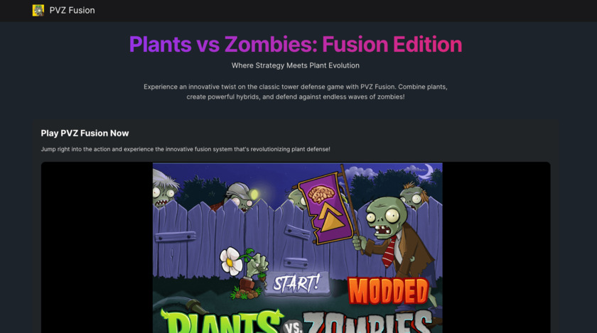 PVZFusion.io Landing Page