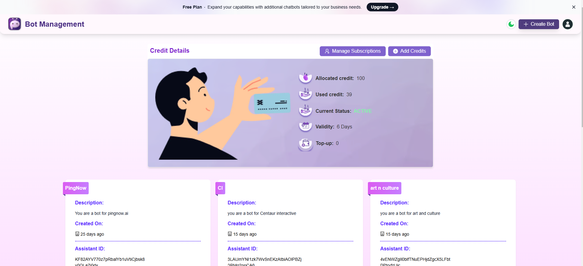 PingNow AI Chatbot management platform to effortlessly create and customize bots for your website.