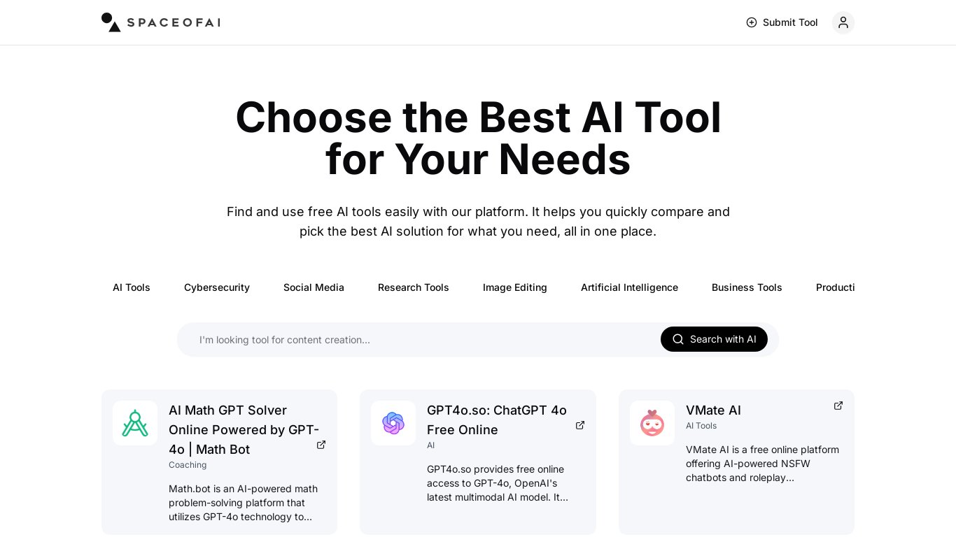 SpaceofAI.tools Landing page