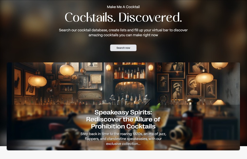 Make Me a Cocktail Home page example