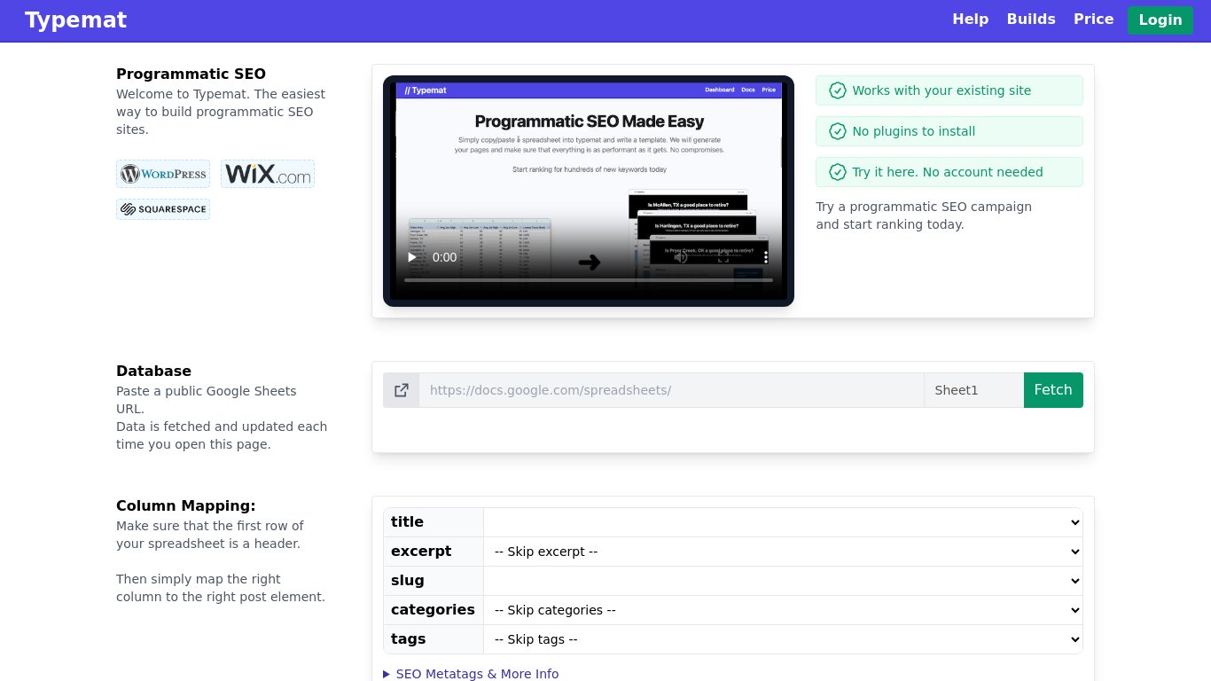 Typemat.com - Programmatic SEO Tool Landing page