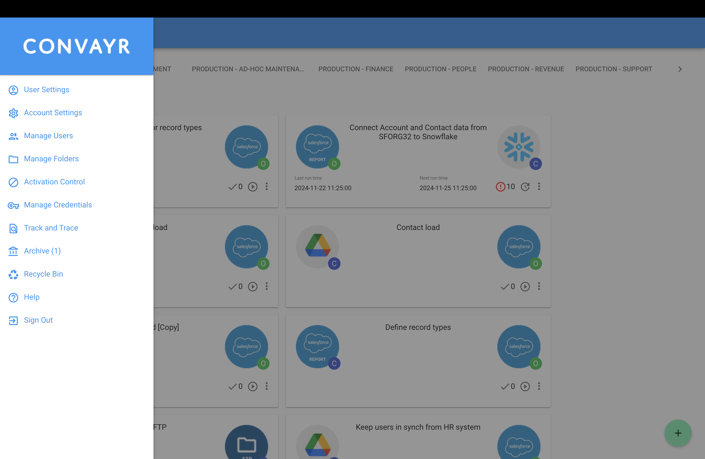 CONVAYR Manage users, folders credential and more