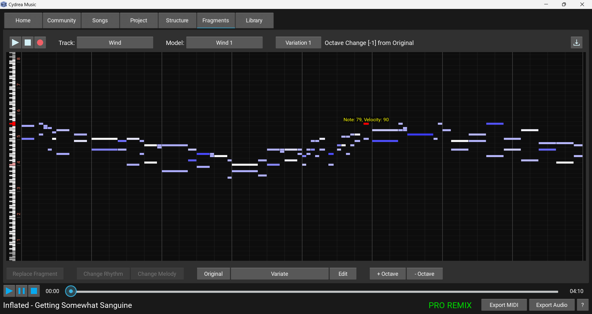 Cydrea Edit rhythms, melodies and notes