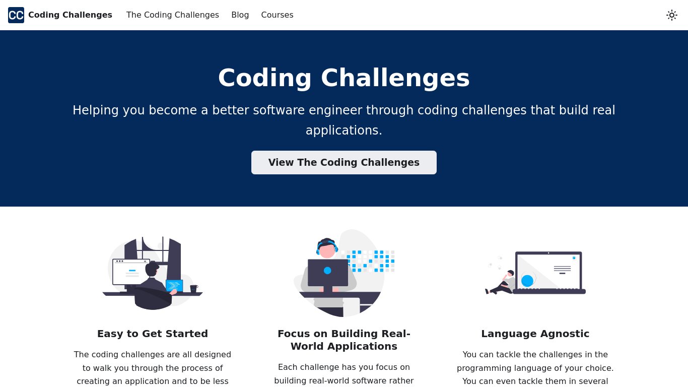 Coding Challenges Landing page