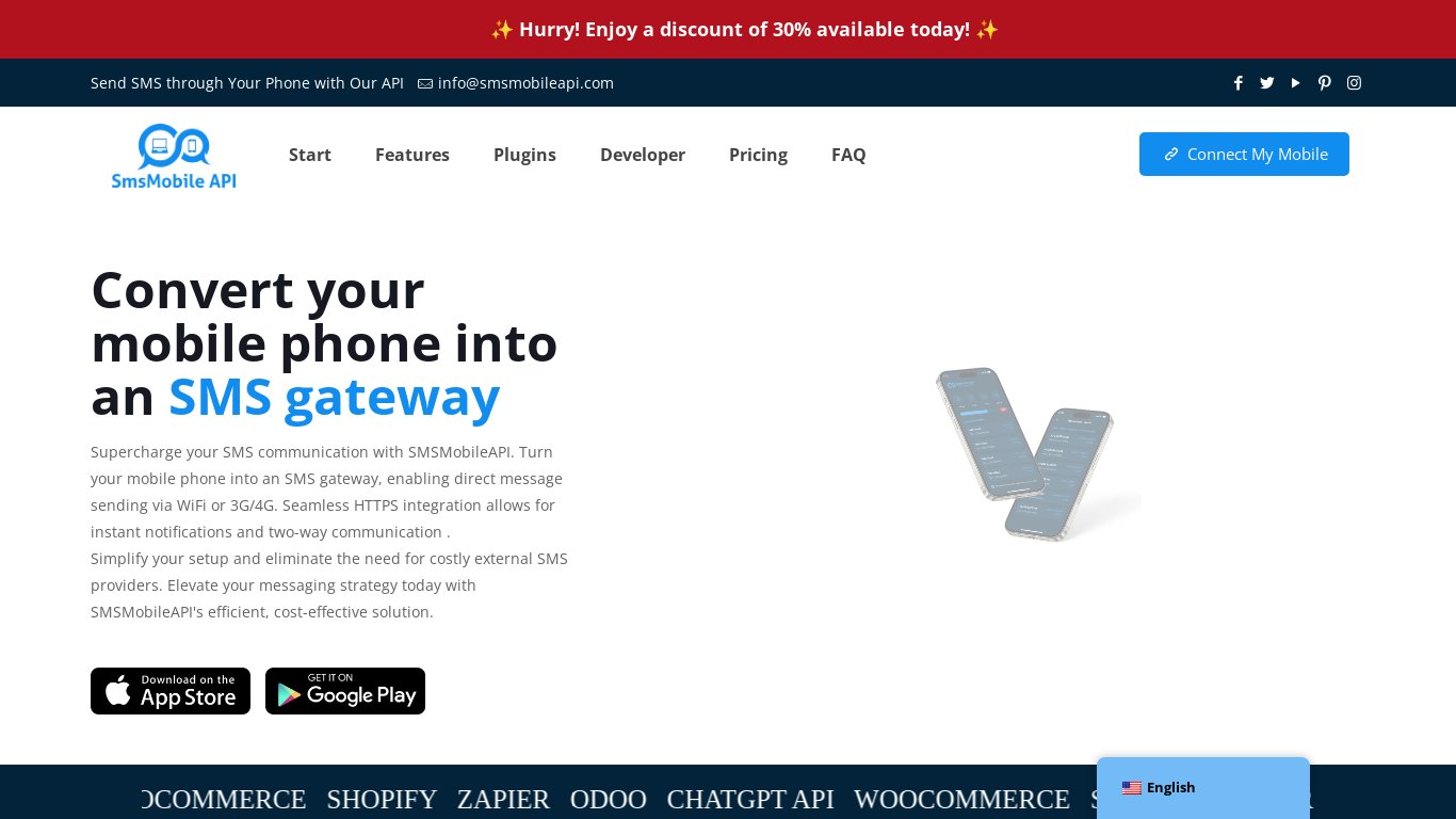 SMSMobileAPI Landing page