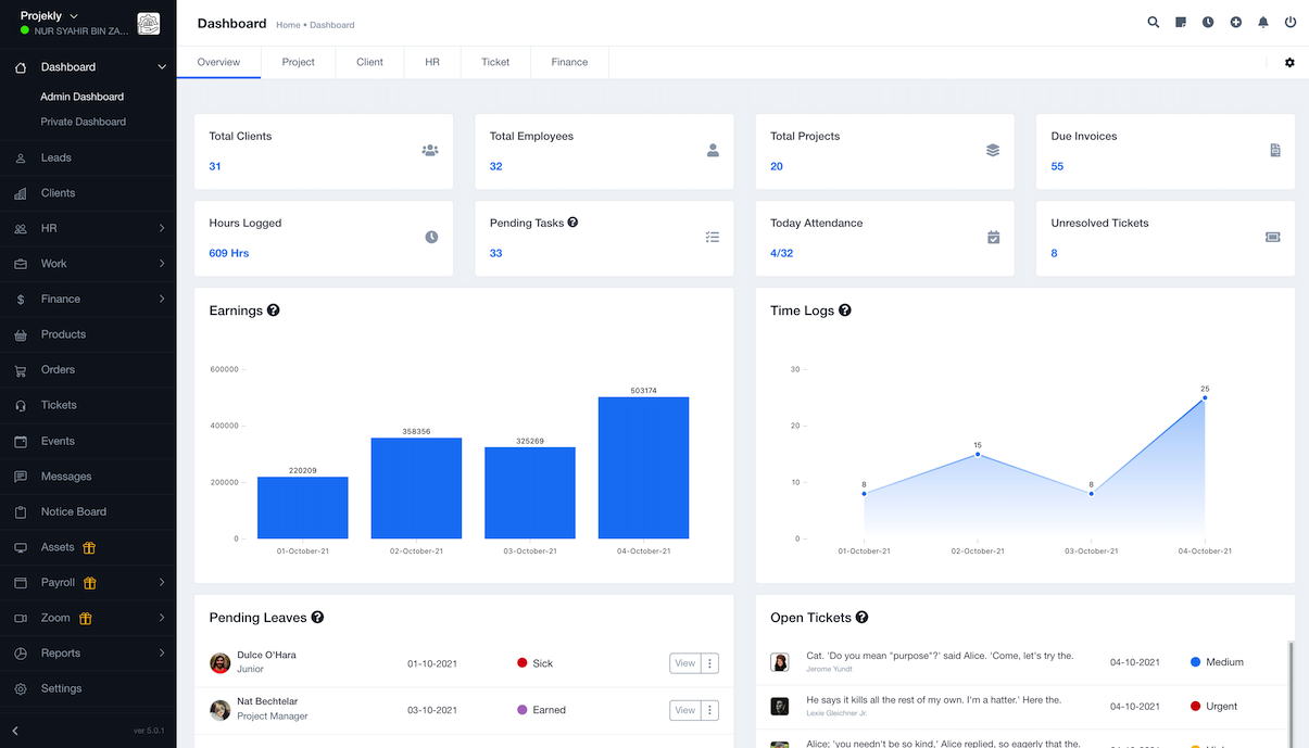 Projekly CRM platform - team management - Projekly