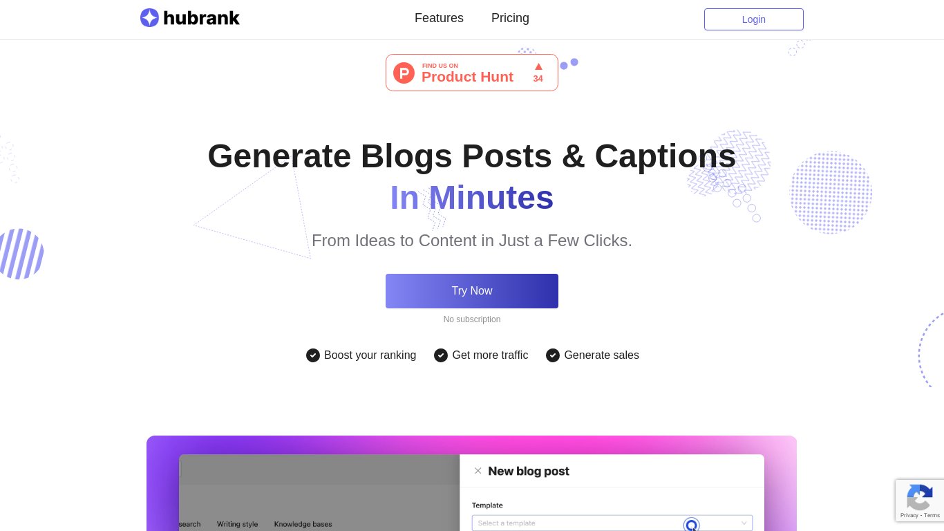 Hubrank Landing page