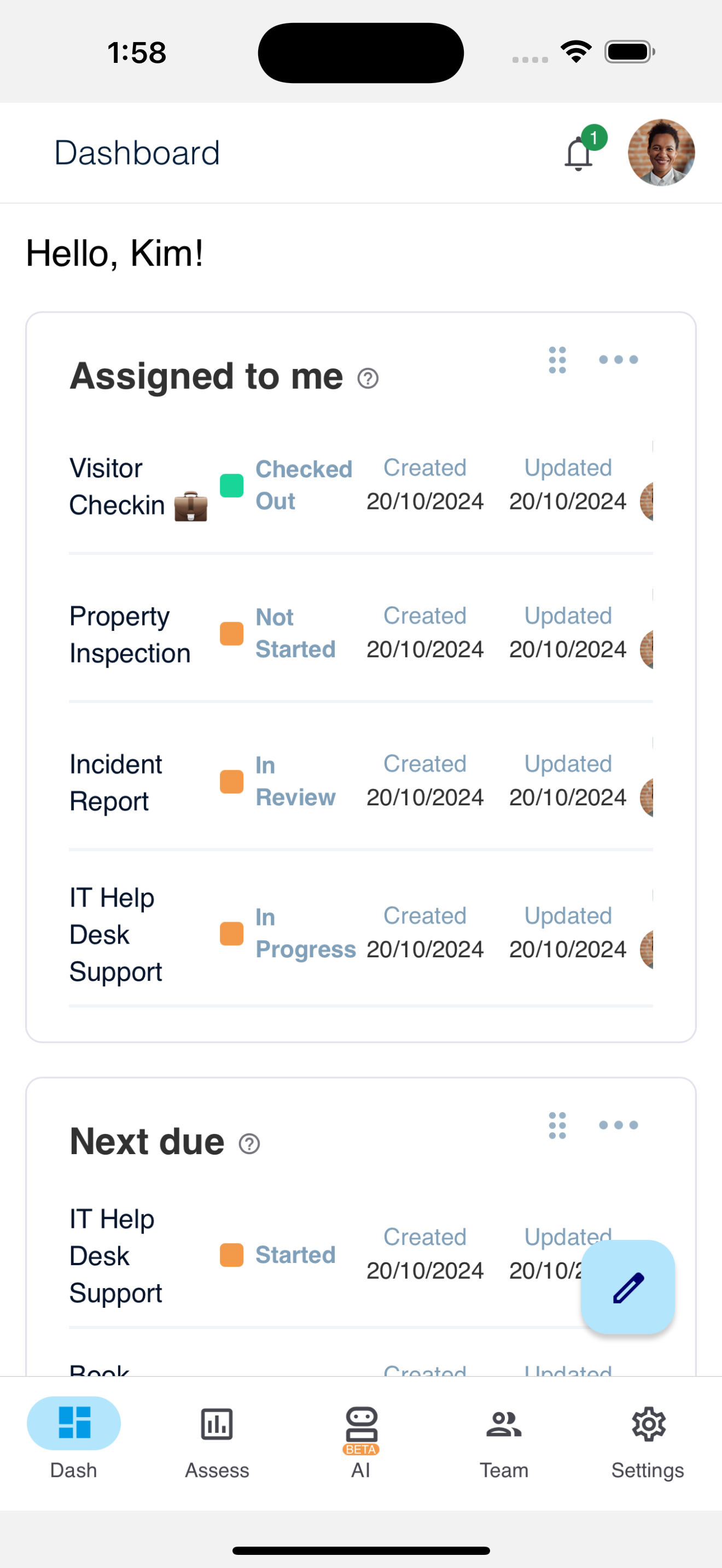 Assess.one Dashboard iPhone