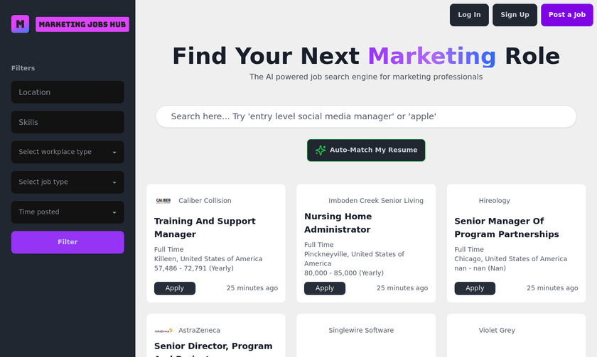 Marketing Jobs Hub Landing Page