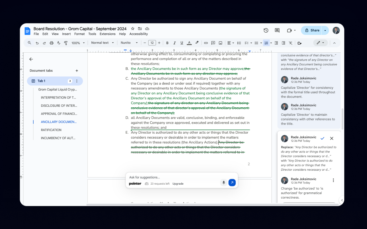Pointer for Google Docs 
