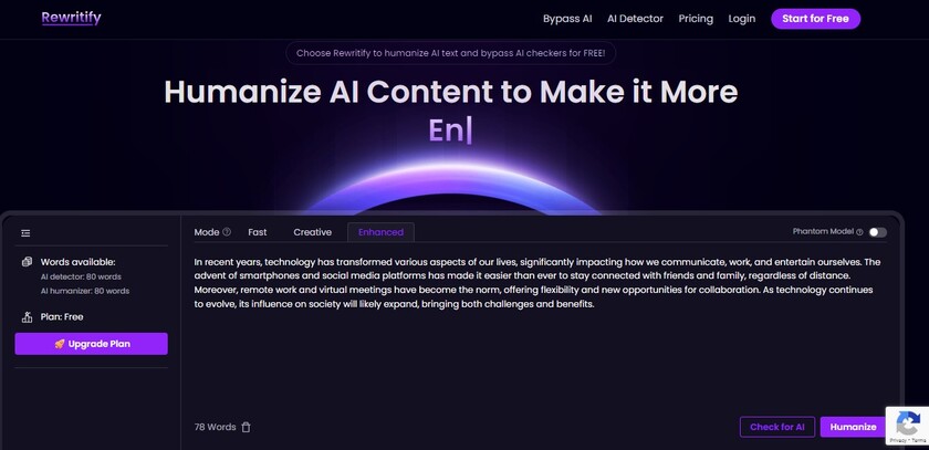 Rewritify AI Rewritify free Humanization Input