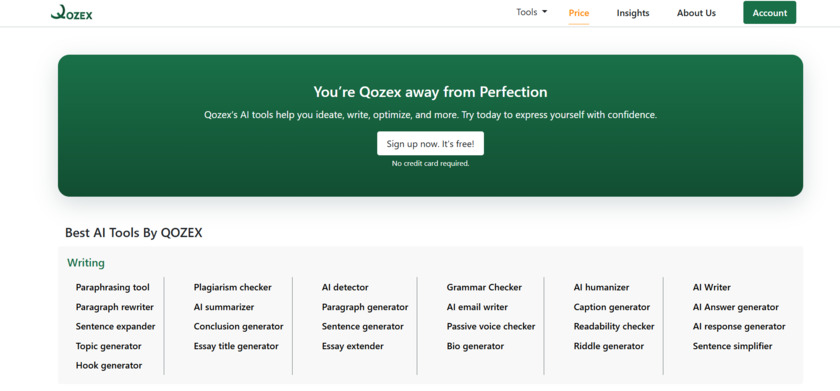 Qozex Landing Page