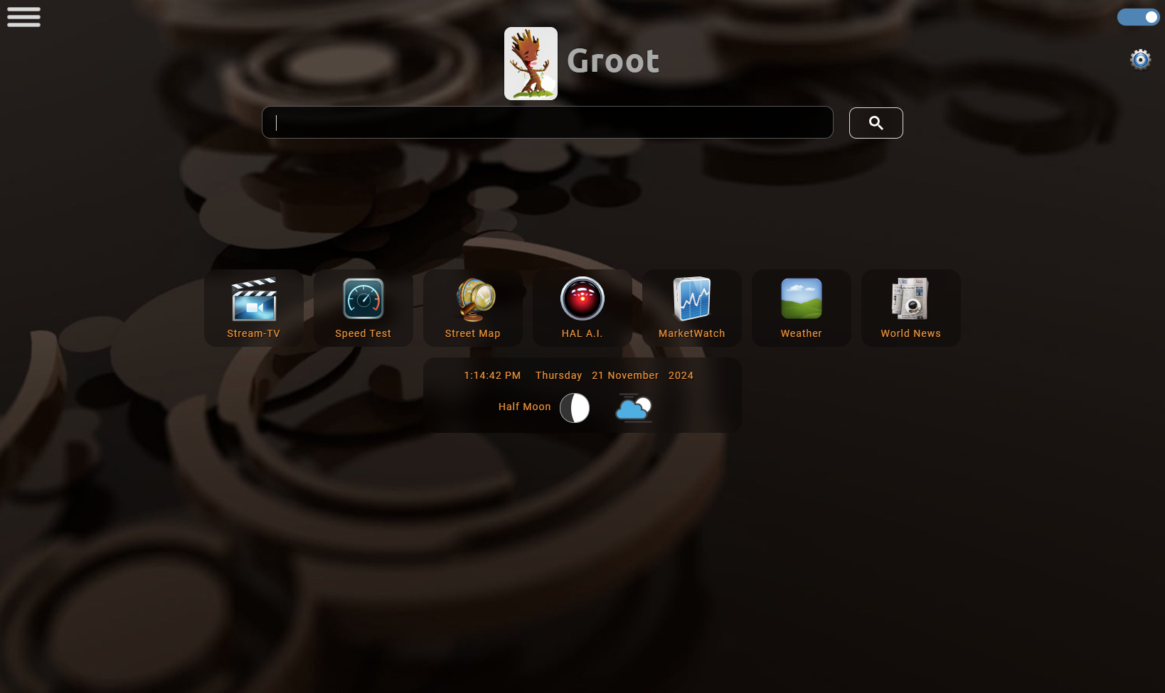 Groot Web Search Engine MainScreen Dark Mode