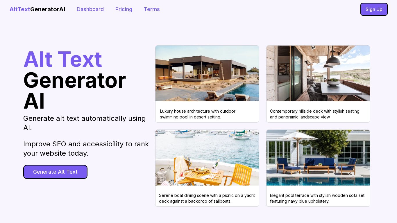 Alt Text AI Generator Landing page