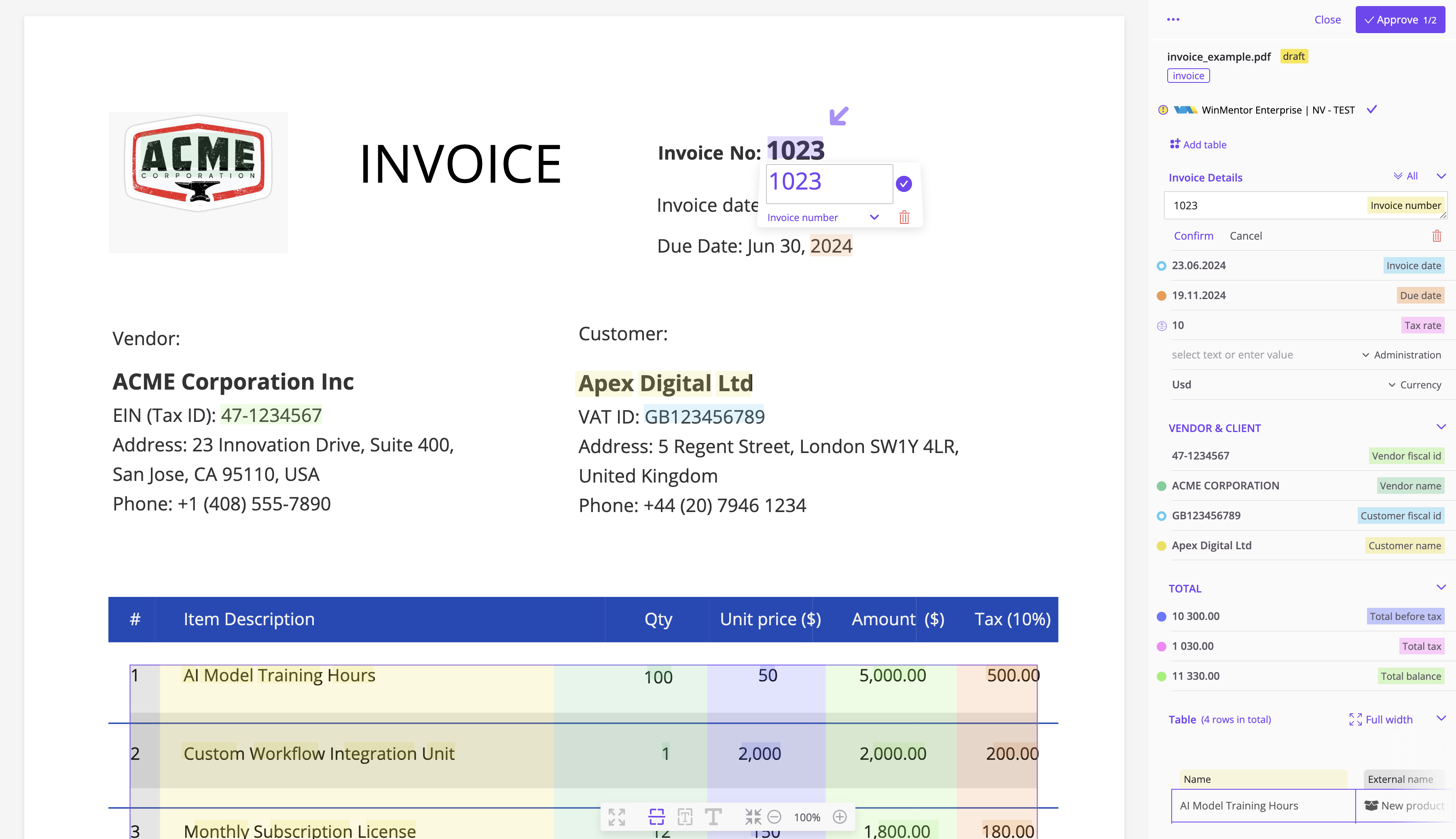 SenseTask Invoice processing automation