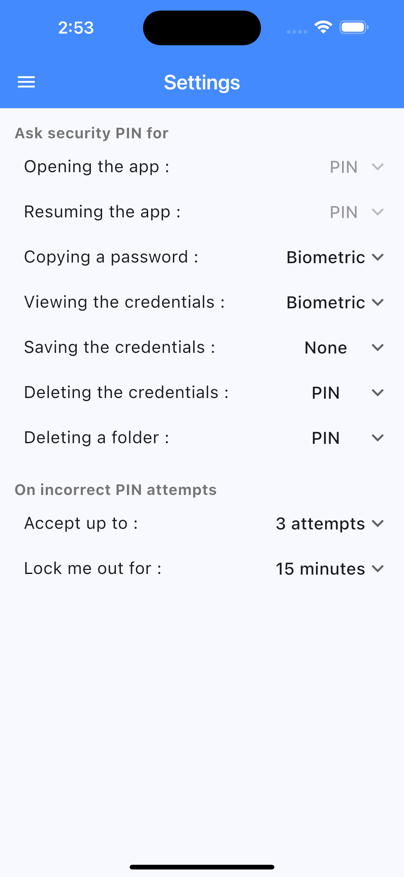 KeepMyKeys Settings Screen