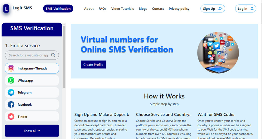 Legitsms LegitSMS homepage