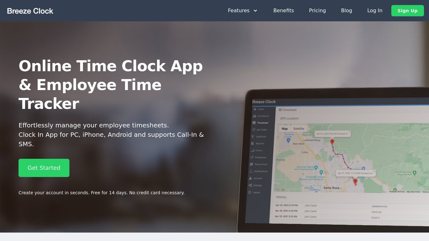 Breeze Clock Landing page