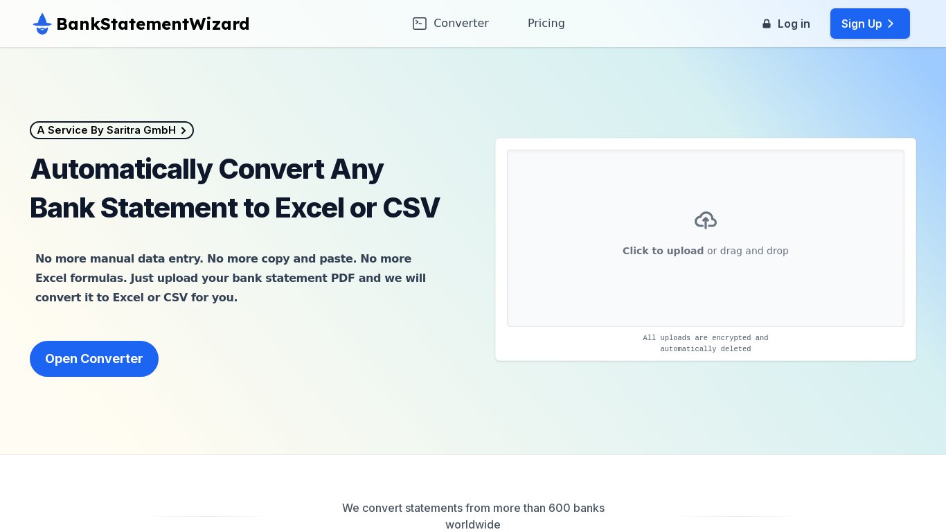 BankStatementWizard Landing page