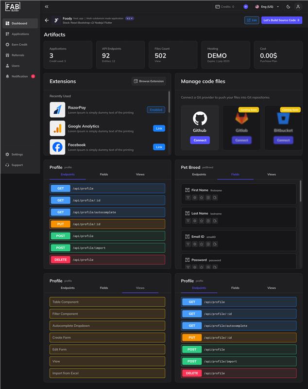 FAB Builder Entity Lisitng Screen