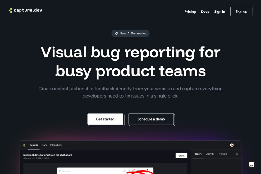 Capture.dev Landing page