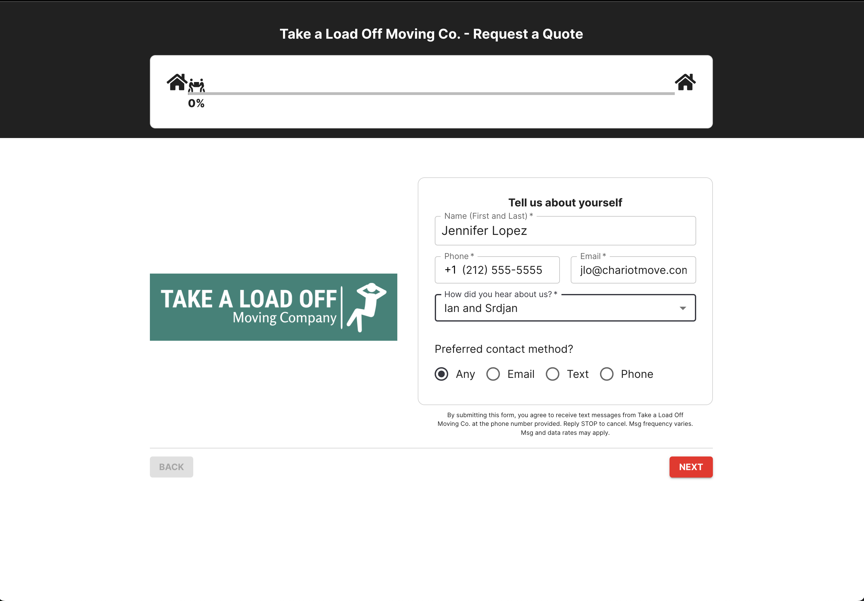 Chariot Move Web Form