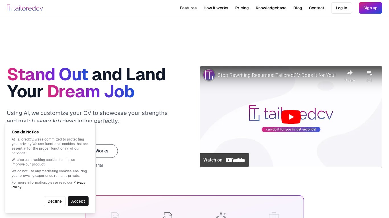 TailoredCV.ai Landing page