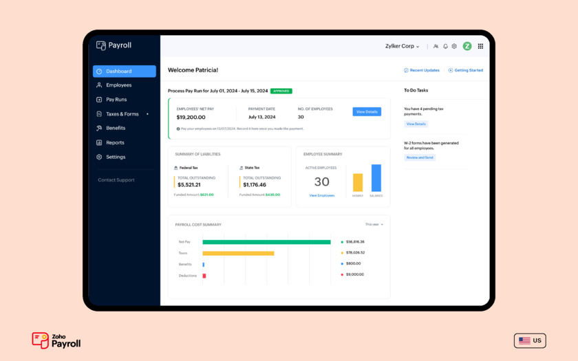 Zoho Payroll Landing Page