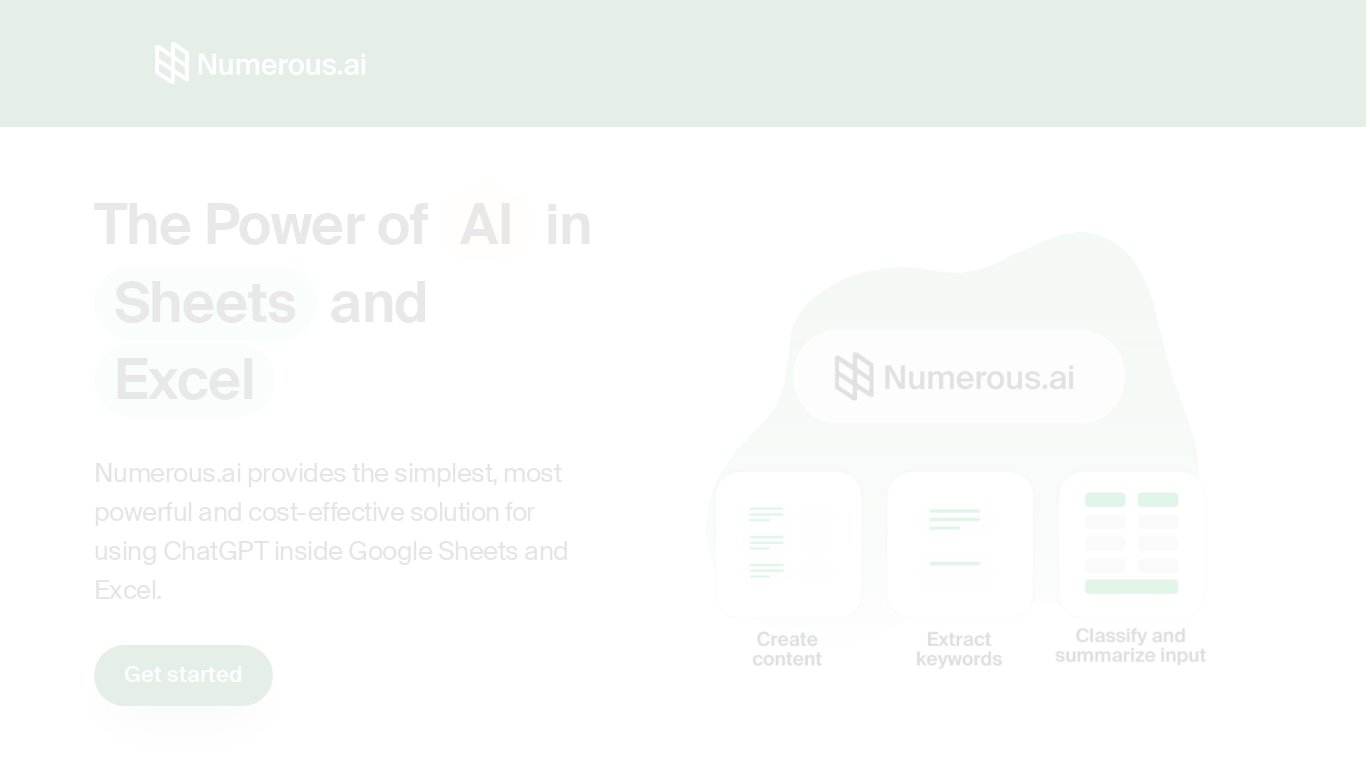 Numerous.ai Landing page