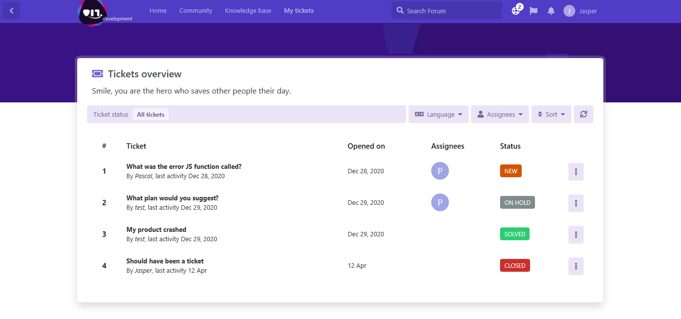 Hellep.io Agent Tickets overview