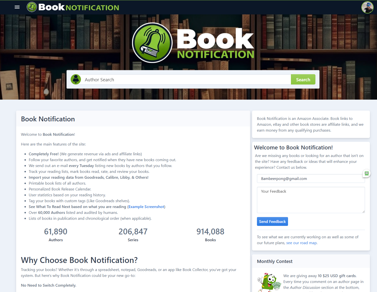 Book Notification Homepage