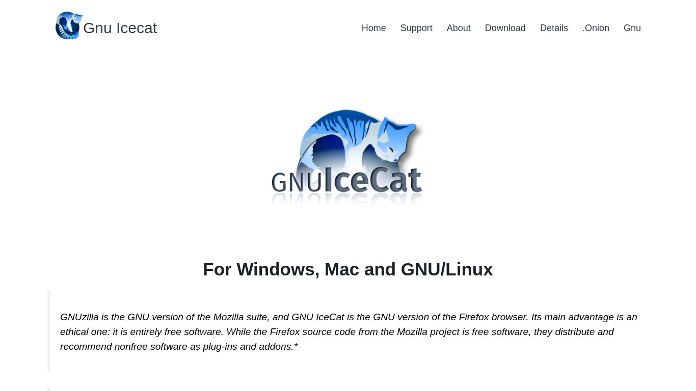Gnu Icecat Desktop Landing page