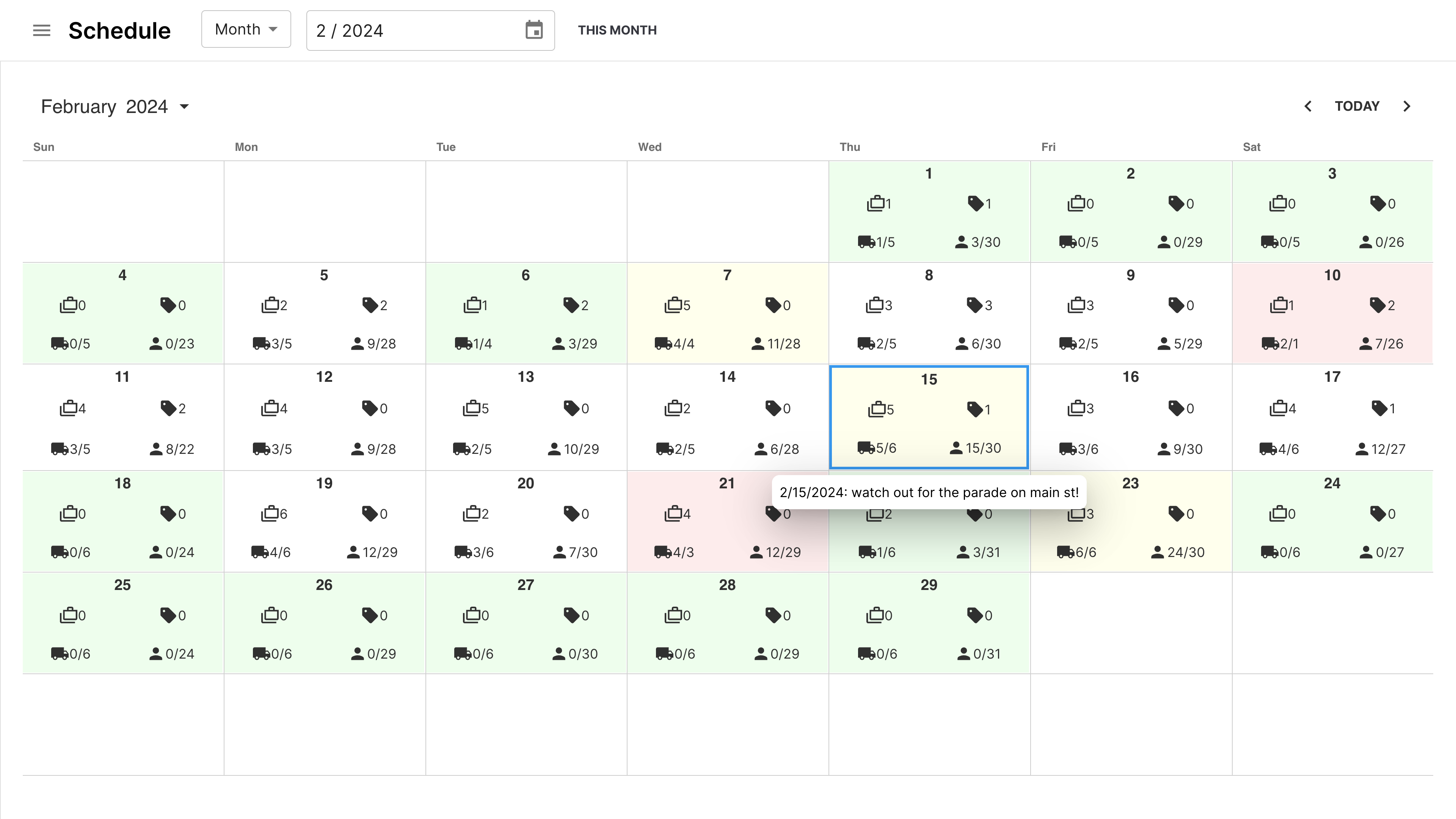 Chariot Move Monthly Schedule