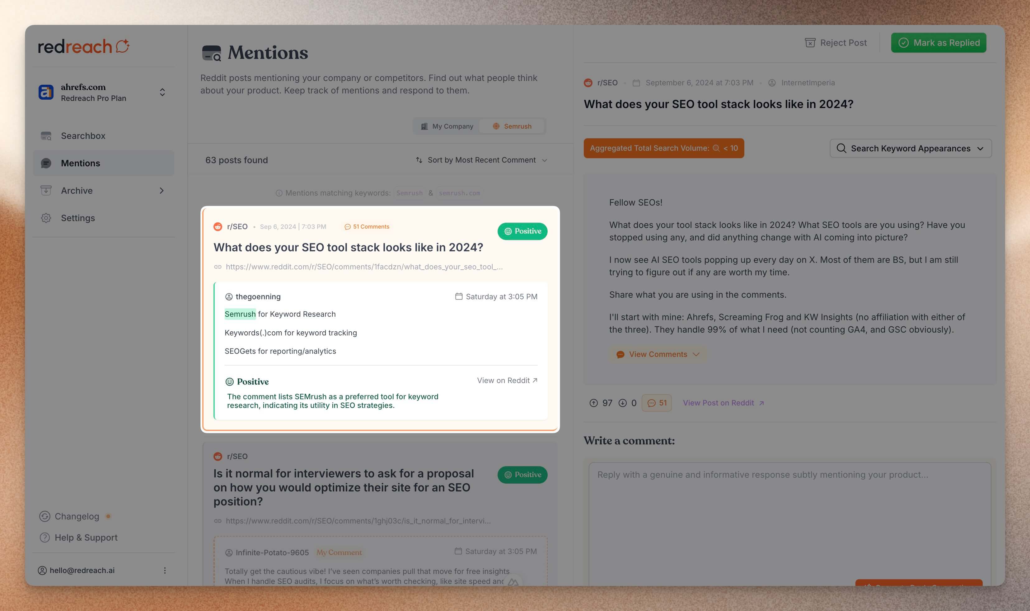 Redreach.ai Track Brand & Competitor Mentions