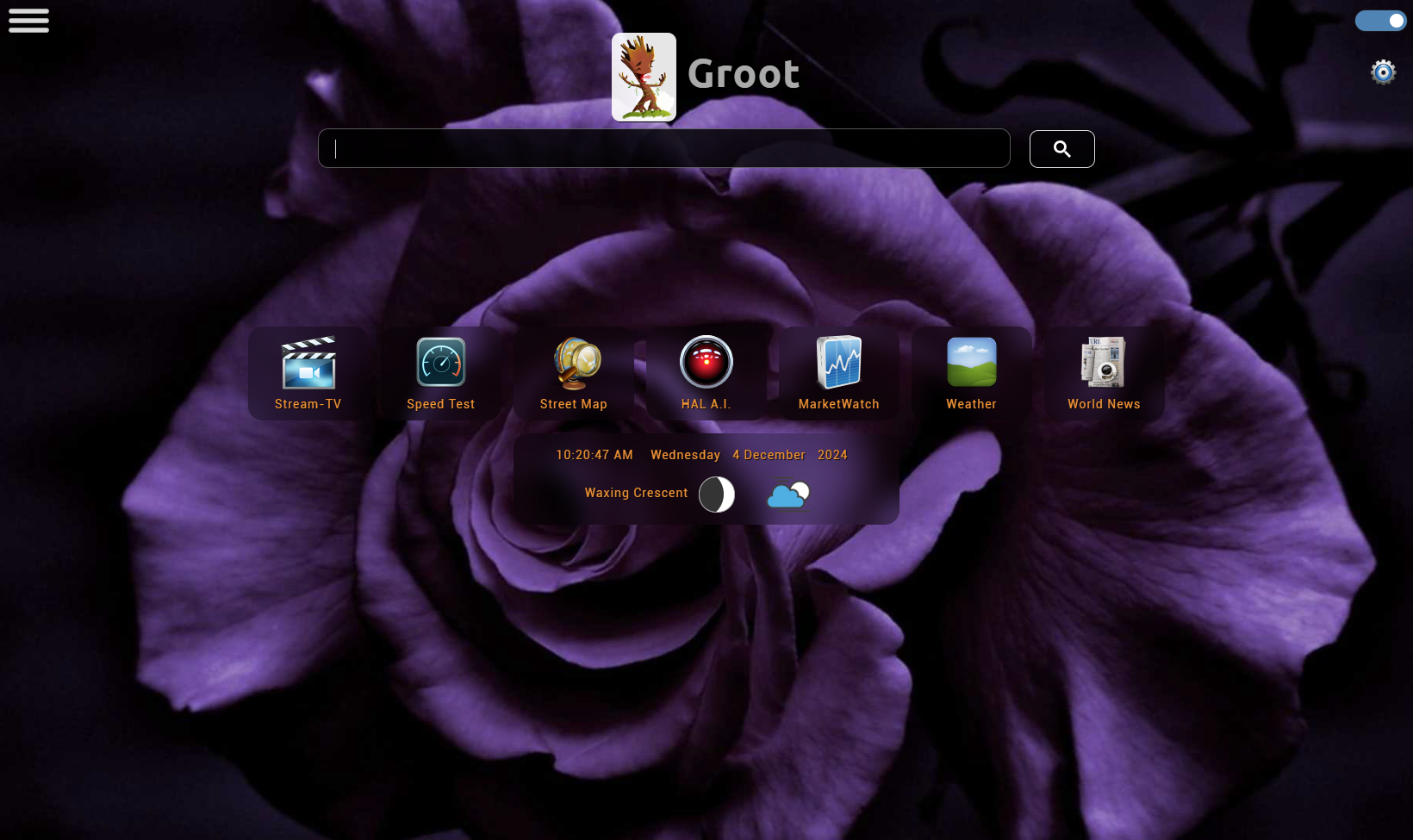 Groot Web Search Engine MainScreen Dark Mode 2