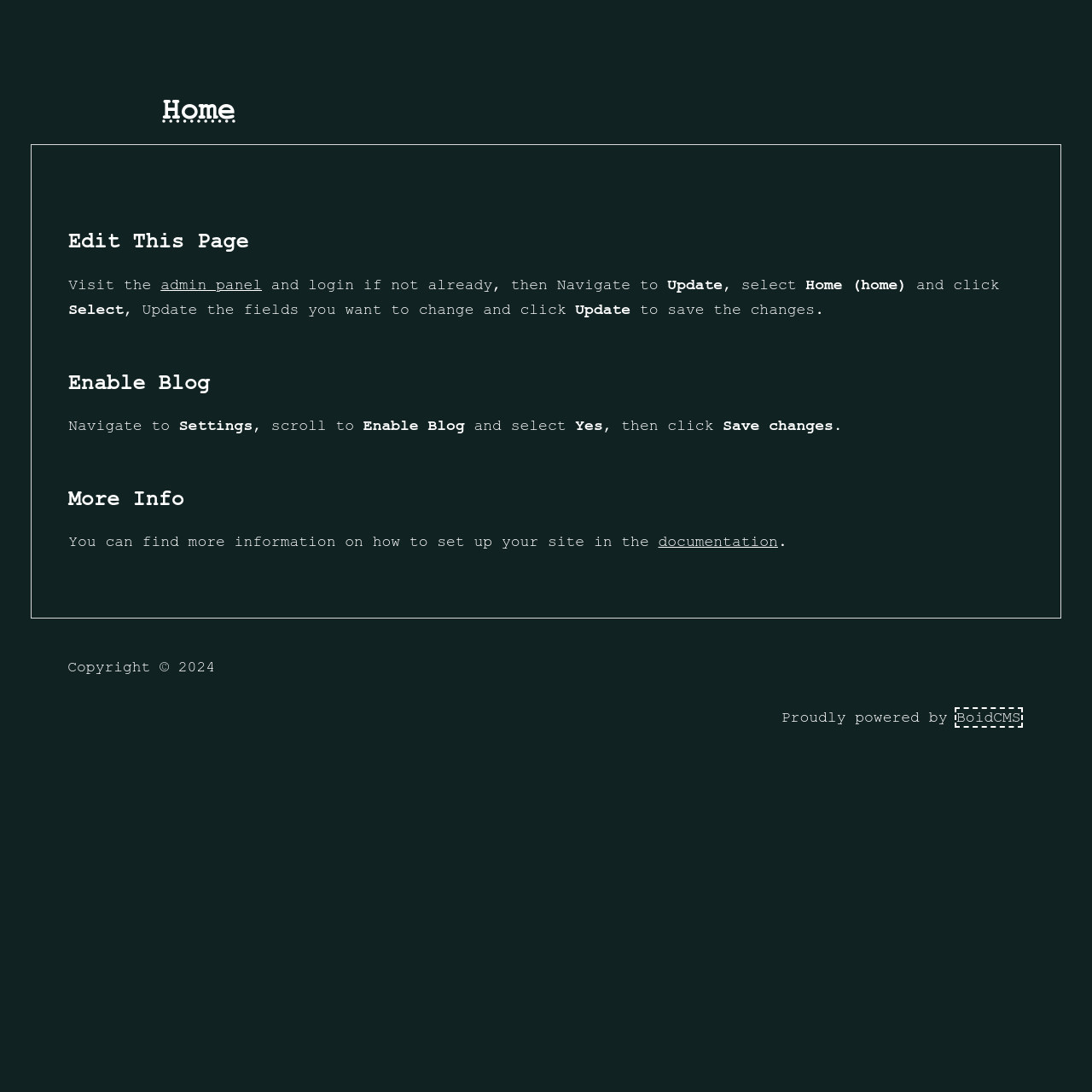 BoidCMS Default Installation Homepage