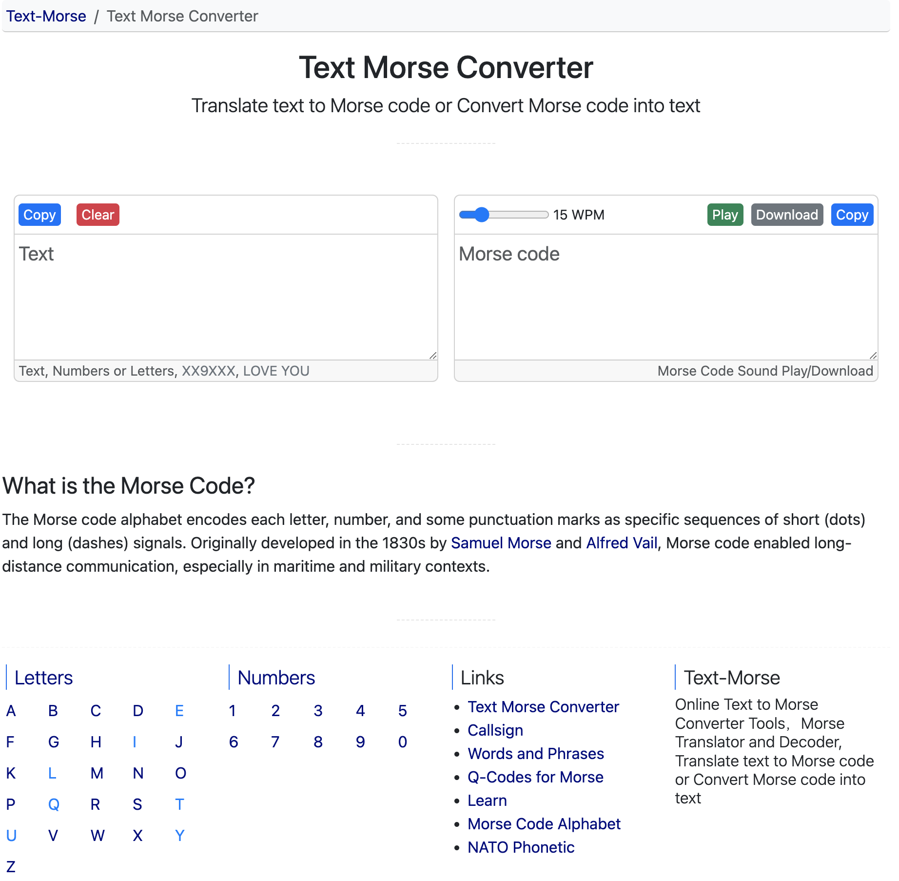 Text-Morse.com Text Morse Converter tools index