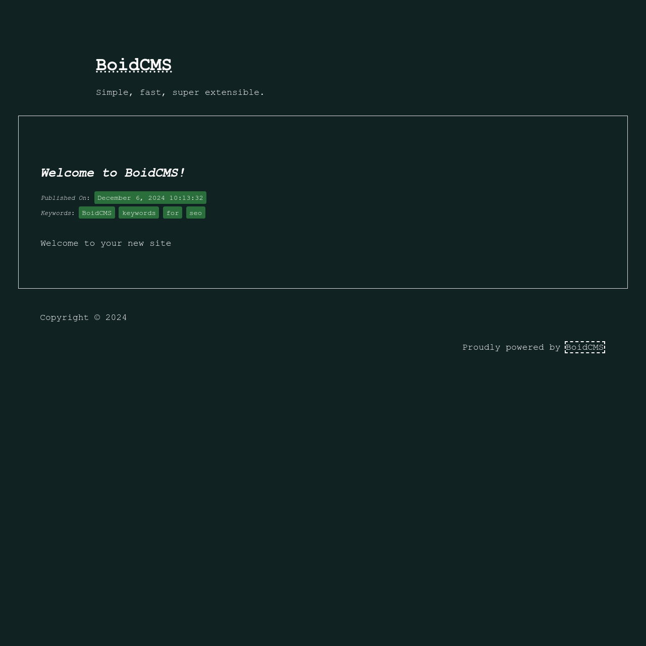 BoidCMS Default Installation Blog Homepage