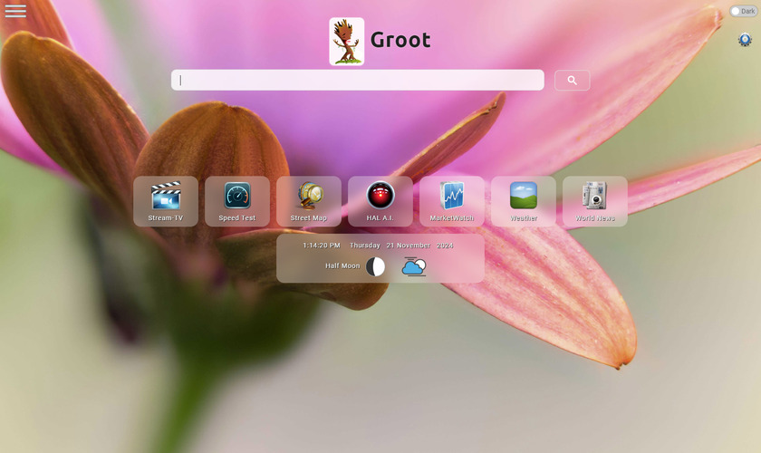 Groot Web Search Engine MainScreen Light Mode