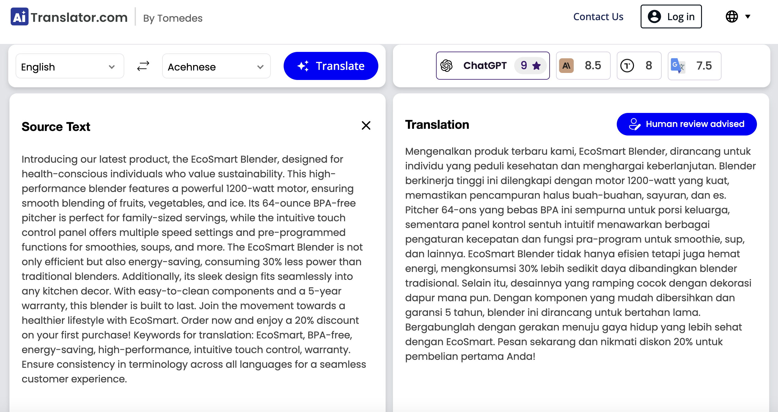 AITranslator.com Translation Example
