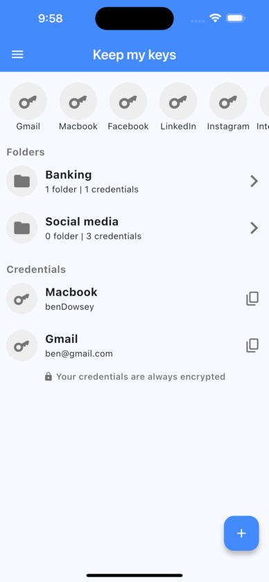 KeepMyKeys Home Screen KeepMyKeys Home Screen