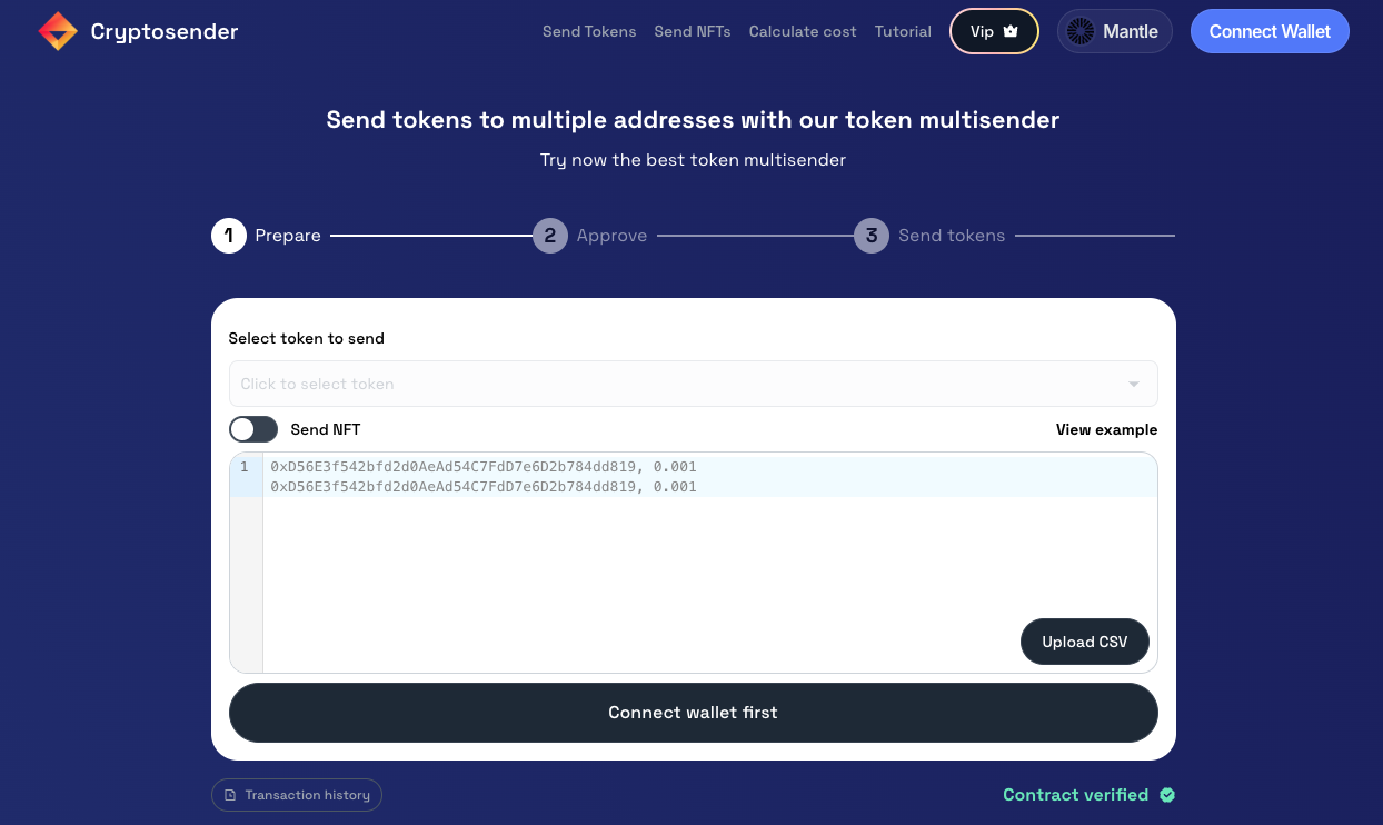 Cryptosender.io App Page